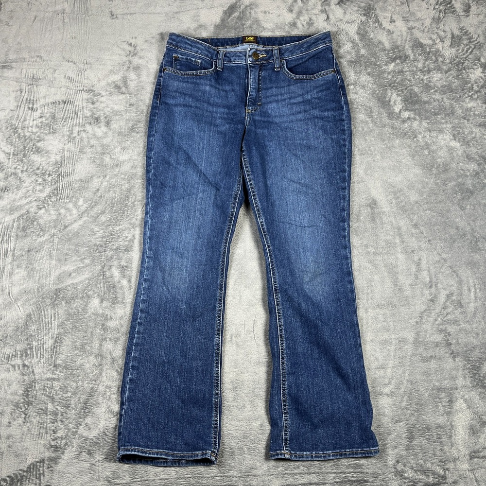 Lee Jeans Womens 32x30 Blue Whiskered Denim Cotton Logo Bootcut Leg Medium Wash